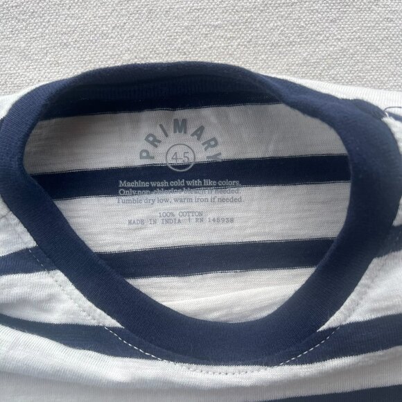 Primary Long-Sleeve Tee in Ivory/Navy Stripe, Size 4-5, GUC-VGUC - Picture 3 of 4